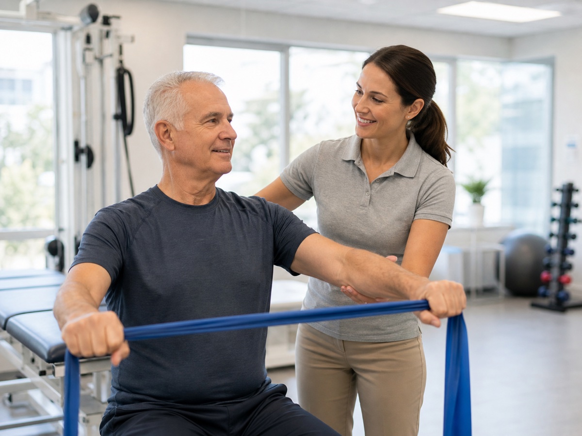 Older adult receiving supervised posture therapy